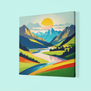 Retro Mountain Landscape Acrylic Wall Art
