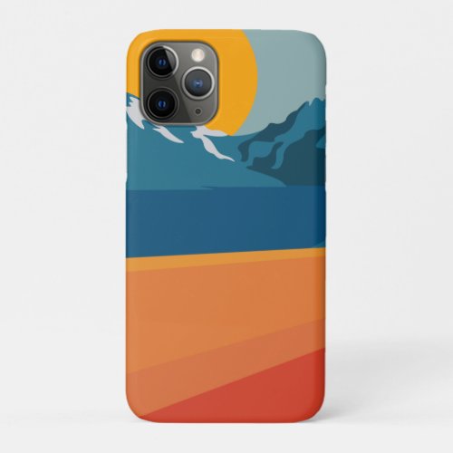 Retro Mountain Landscape Artwork Orange Blue iPhone 11 Pro Case