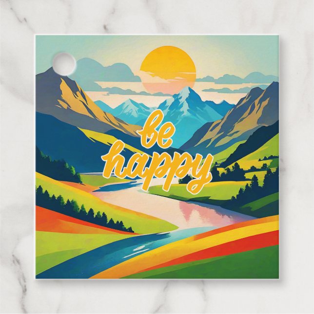 Retro Mountain Landscape Favor Tags (Front)