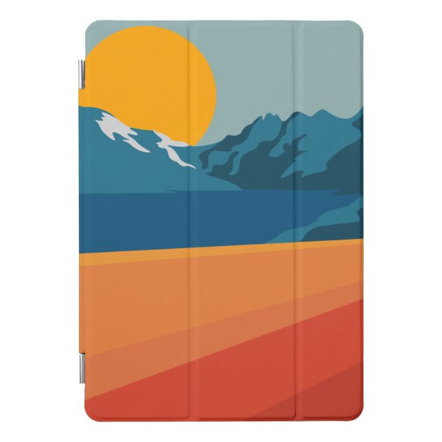 Retro Mountain Landscape Illustration Orange Blue iPad Pro Cover (Front)