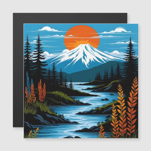 Retro Mountain Landscape Illustration Red Blue (Front/Back)