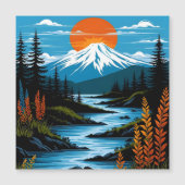Retro Mountain Landscape Illustration Red Blue (Front)