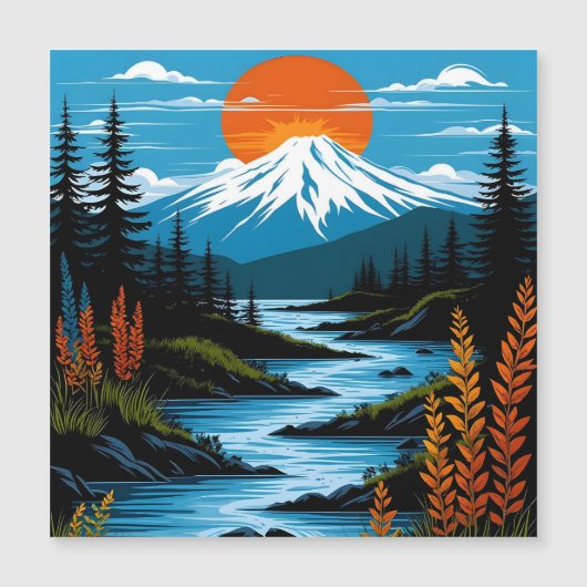 Retro Mountain Landscape Illustration Red Blue (Front)