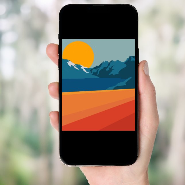 Retro Mountain Landscape Illustration Red Blue Poster (Front Digital)