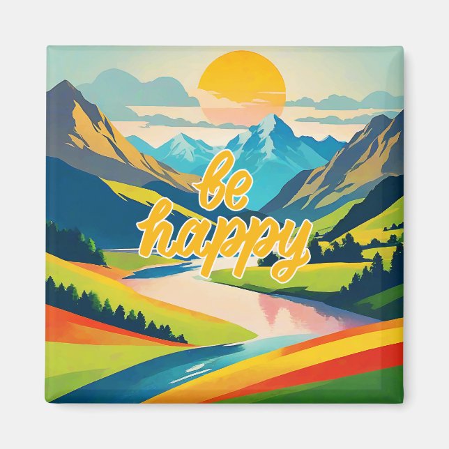 Retro Mountain Landscape Magnet (Front)