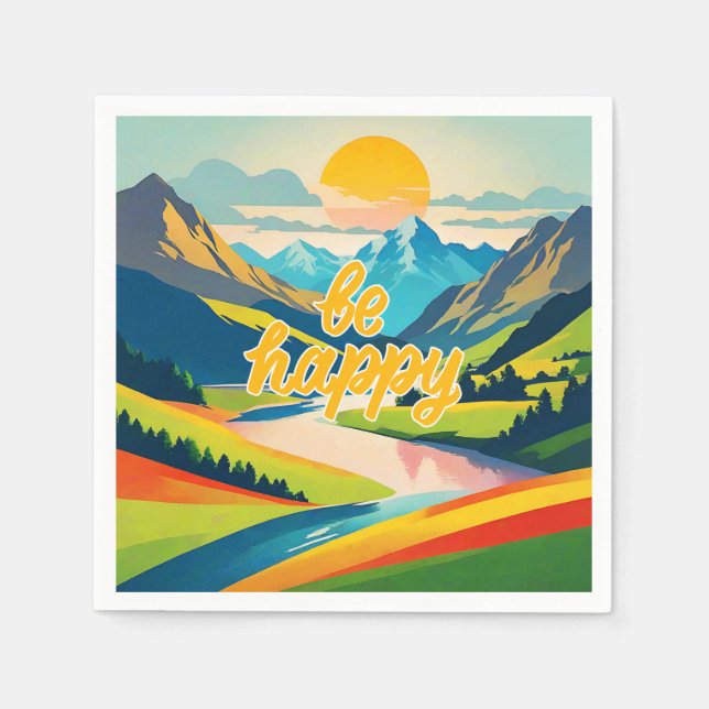 Retro Mountain Landscape Napkins (Front)