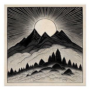 Retro Mountain Landscape  Poster