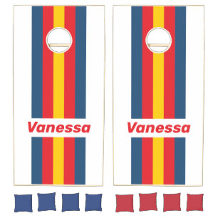 Retro Mountain Pin Striped with Name Cornhole Set