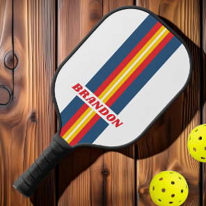 Retro Mountain Rally Stripes with Name Pickleball Paddle