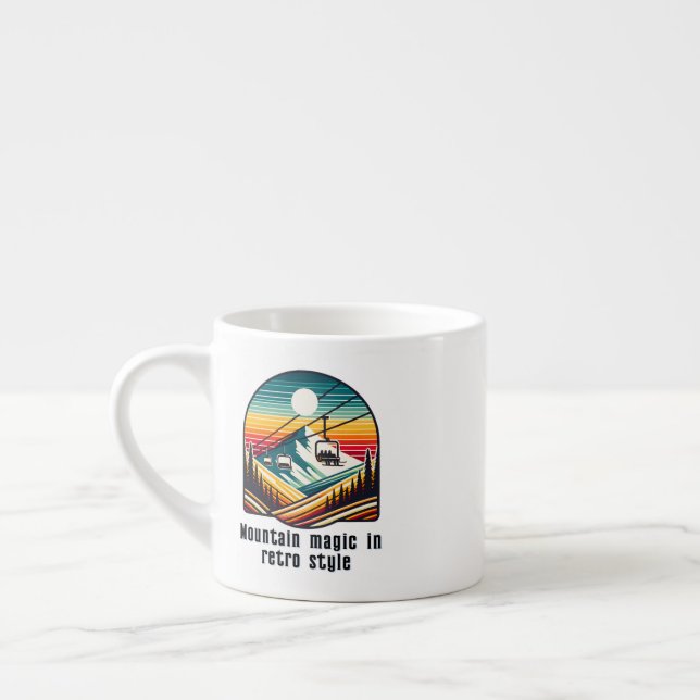 Retro Mountain Ski Lift Adventure Under Sun Espresso Cup (Left)