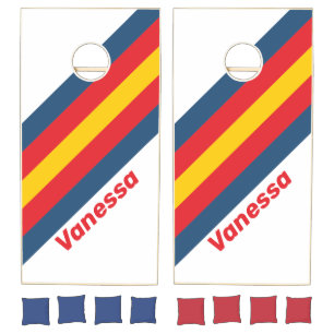 Retro Mountain Stripes with Name Cornhole Set