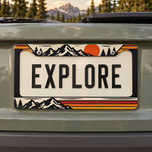 Retro Mountain Sunset License Plate Frame