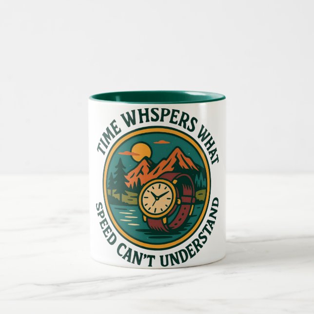 Retro Mountain Watch Quote Two-Tone Coffee Mug (Center)