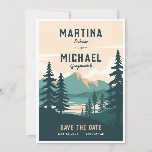 Retro Mountain Wedding Save the Date Invitation