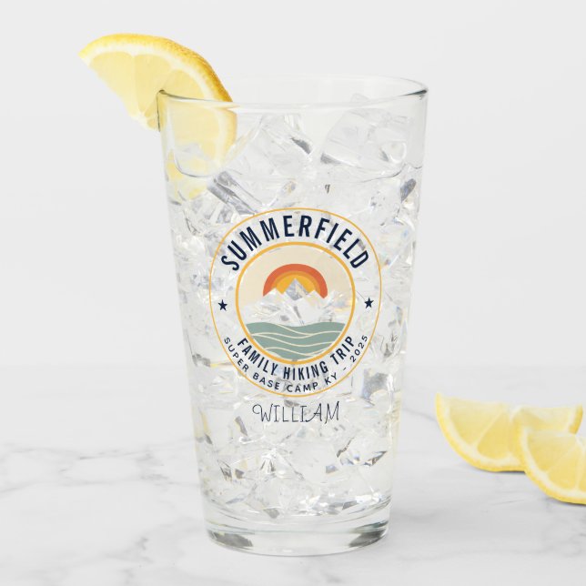 Retro Mountains Family Hiking Matching Personalize Glass (Front Ice)