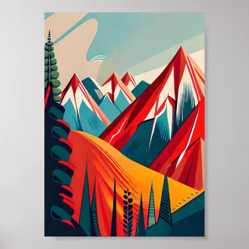 retro mountains landscape poster