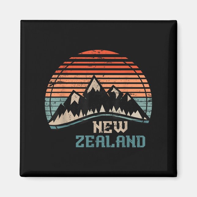 Retro Mountains New Zealand  Magnet (Front)