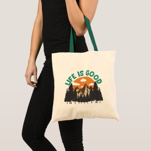 Retro Mountains Pattern Life Is Good Tote Bag