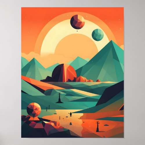 Retro Mountainscape Colorful Sun_Soaked Hues Post Poster