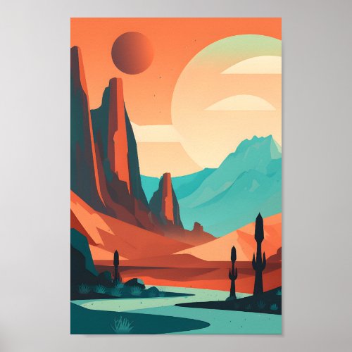 Retro Mountainscape Colorful Sun_Soaked Hues Poster