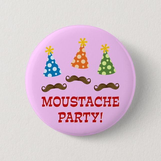 Retro Moustache Party Button (Front)