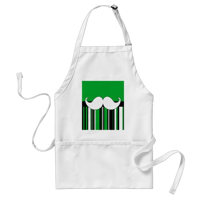Retro Moustache Stache Mustache with Green Stripes Adult Apron (Front)