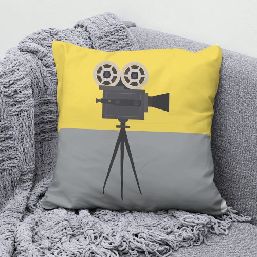 Retro Movie Camera Colorblock Throw Pillow