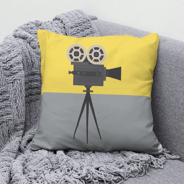 Retro Movie Camera Colorblock Throw Pillow (Creator Uploaded)