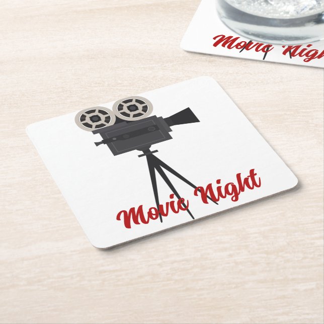Retro Movie Camera Customizable  Square Paper Coaster (Angled)
