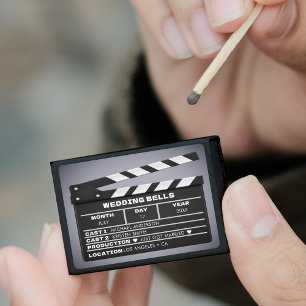 Retro Movie Film Clap Board Grey Wedding Matchboxes