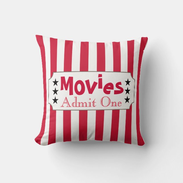 Retro Movie Home Theater Ticket Throw Pillow Decor (Front)