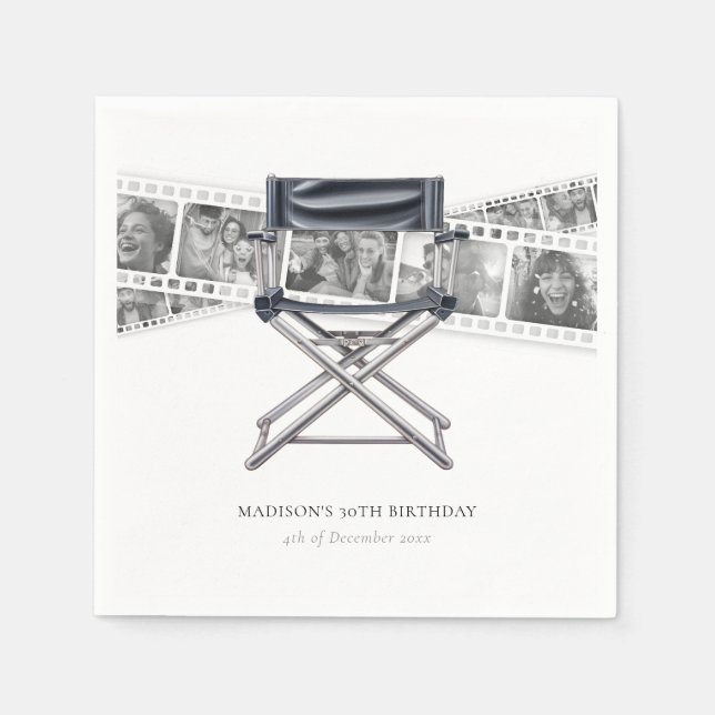 Retro Movie Night Adult Birthday Custom Photos Napkins (Front)