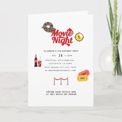 Retro Movie Night Birthday Party Invitation