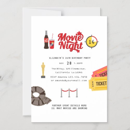 Retro Movie Night Birthday Party Magnetic Invitation