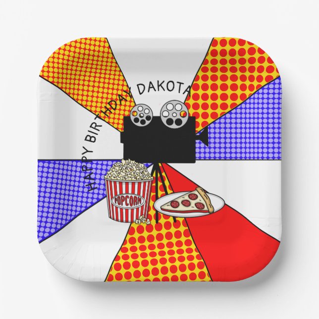 Retro Movie Night Birthday Party     Paper Plates (Front)