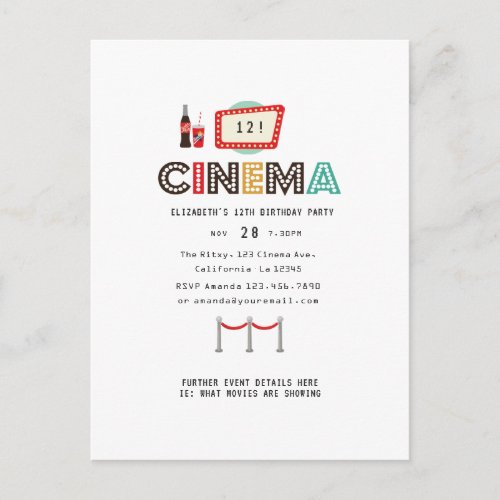 Retro Movie Night Birthday Party Postcard