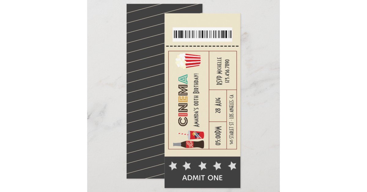 Retro Movie Night Birthday Party Ticket Invitation | Zazzle