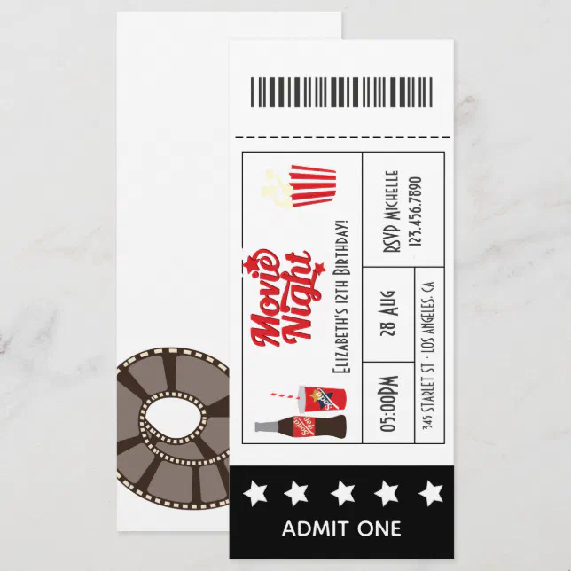 Retro Movie Night Birthday Party Ticket Invitation | Zazzle