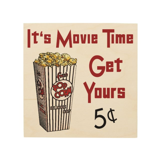 Retro Movie Popcorn Wood Sign (Front)