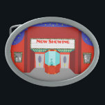 Retro Movie Theater Belt Buckle<br><div class="desc">The stars are out in full force on this Retro Movie Theater Belt Buckle--both the stars in the night sky and the stars on the silver screen. This 1960's style, minimalist art design features the exterior of a classic movie house from the Golden Age of Cinema. The red building has...</div>