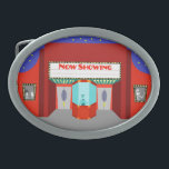 Retro Movie Theater Belt Buckle<br><div class="desc">The stars are out in full force on this Retro Movie Theater Belt Buckle--both the stars in the night sky and the stars on the silver screen. This 1960's style, minimalist art design features the exterior of a classic movie house from the Golden Age of Cinema. The red building has...</div>