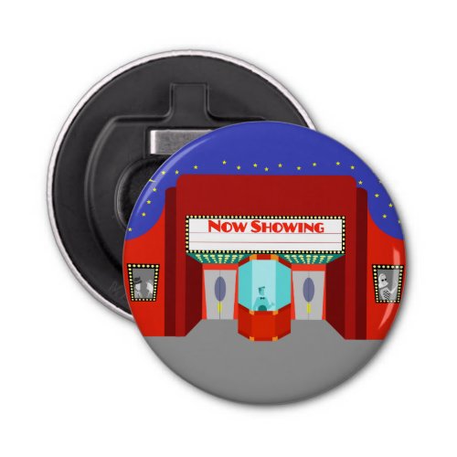 Retro Movie Theater Button Bottle Opener