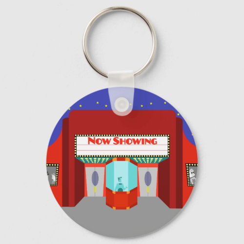 Retro Movie Theater Button Keychain