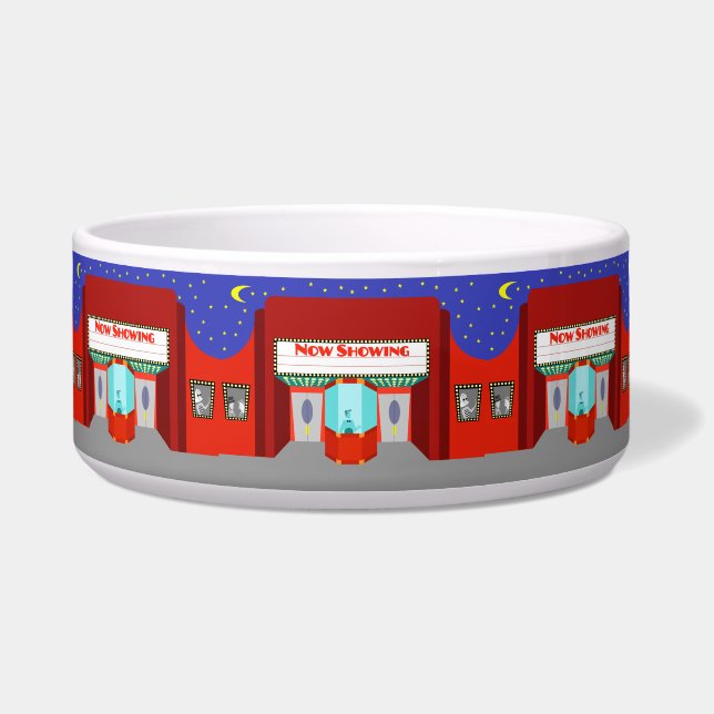 Retro Movie Theater Ceramic Pet Bowl (Front)