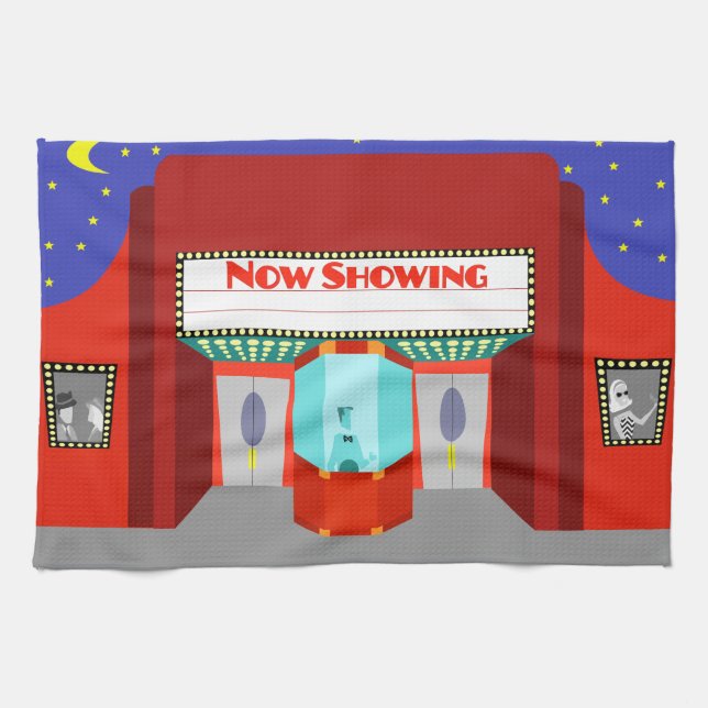Retro Movie Theater Kitchen Towel (Horizontal)
