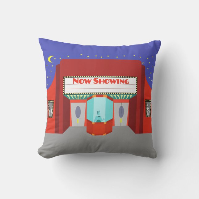 Retro Movie Theater Outdoor Pillow (Front)