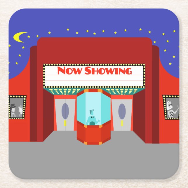Retro Movie Theater Paper Coaster (Front)