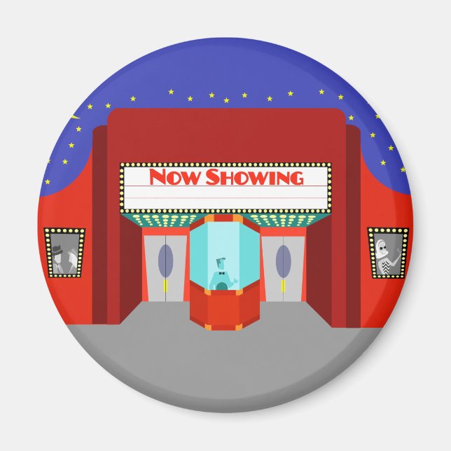 Retro Movie Theater Round Magnet (Front)