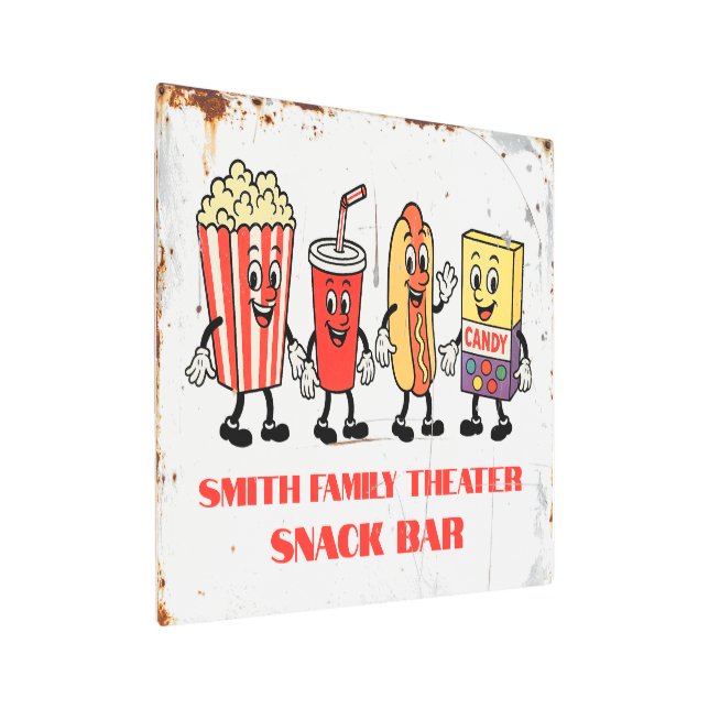 Retro Movie Theater Snack Bar Metal Wall Art (Angled)