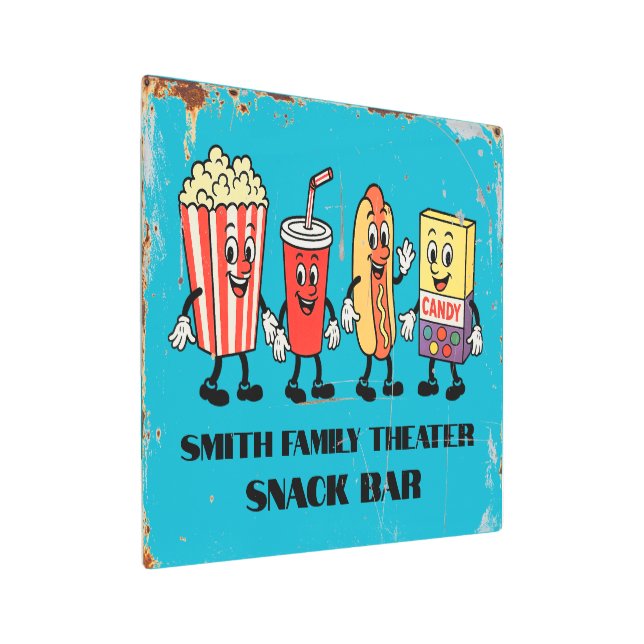 Retro Movie Theater Snack Bar Metal Wall Art (Angled)